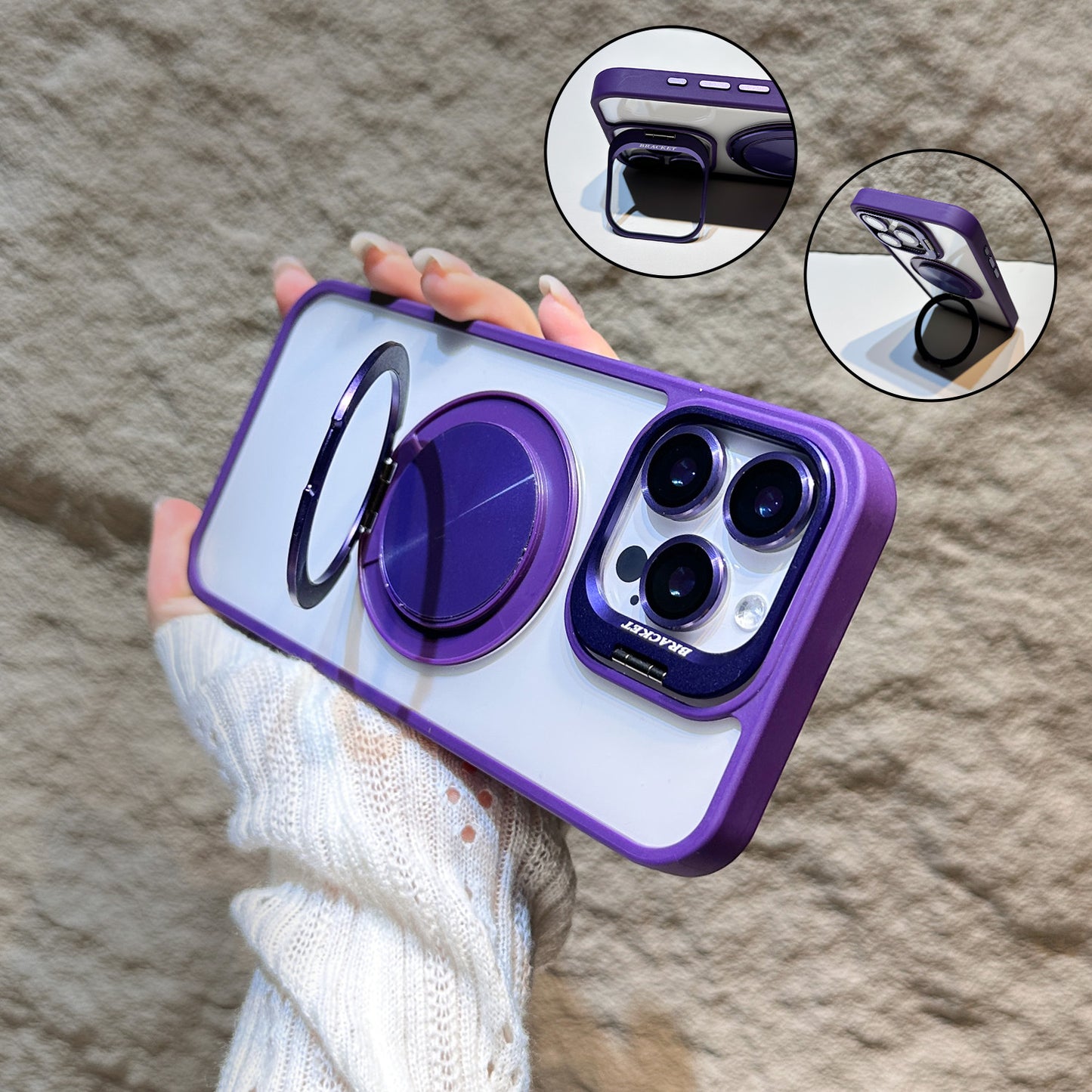 u8 Transparent Acrylic Phone Case with Dual Metal Kickstands Lens Stand Magnetic Ring Holder Shockproof Matte Frame for iPhone 17 17 Pro 17 Pro Max