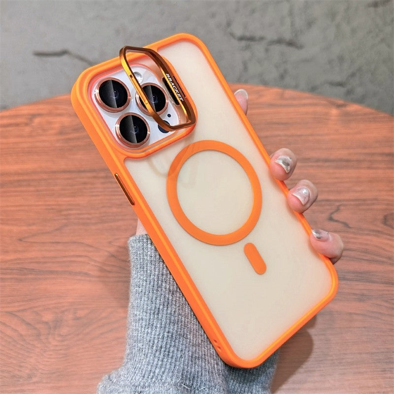 3-in-1 Magnetic TPU+PC Case for iPhone 17 Series with Camera Stand Protector, Matte Finish, and Anti-Fall Soft Edge Frame