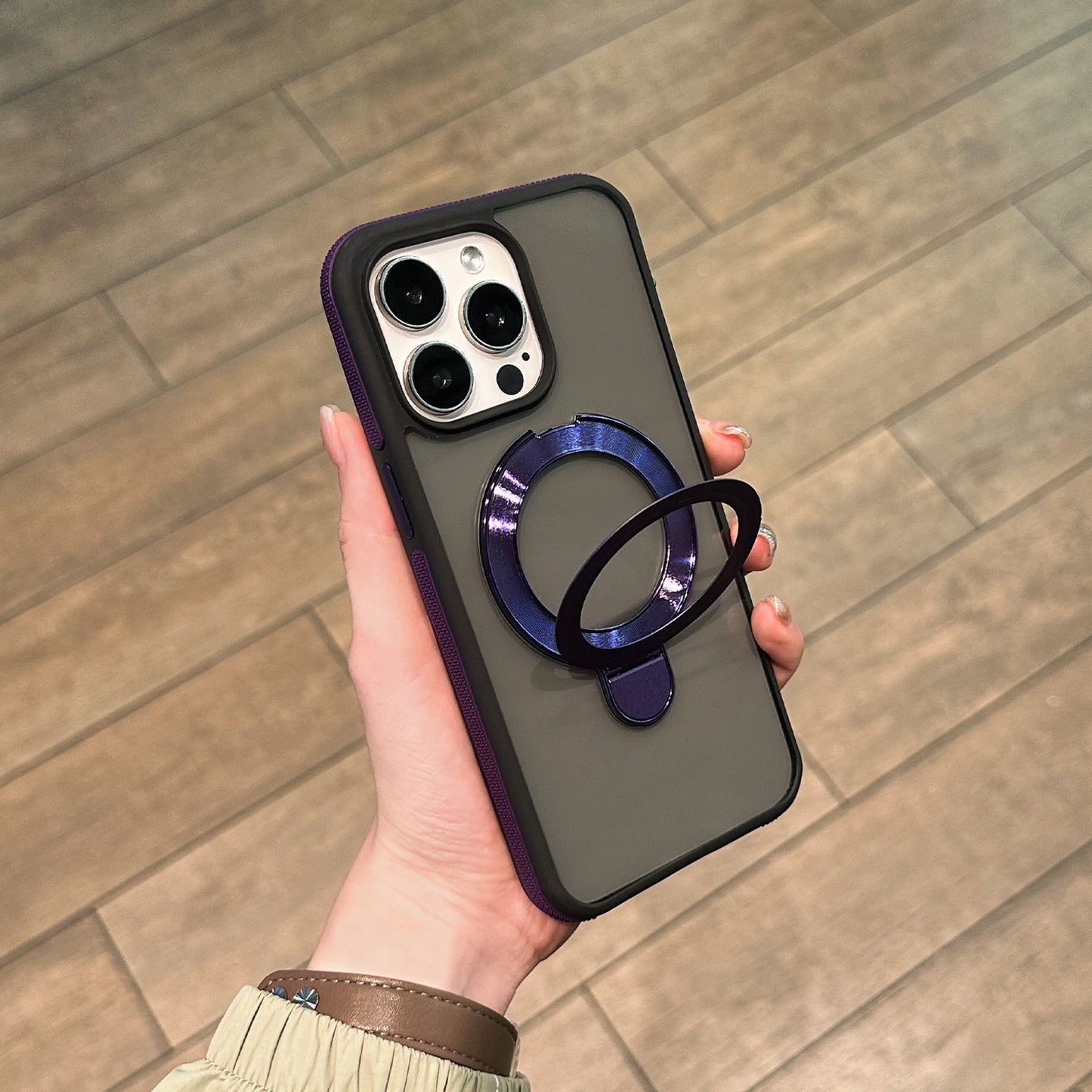 Shockproof Matte Magnetic Case for iPhone 17 Series with 360° Foldable Ring Kickstand and Color Edge Soft Frame