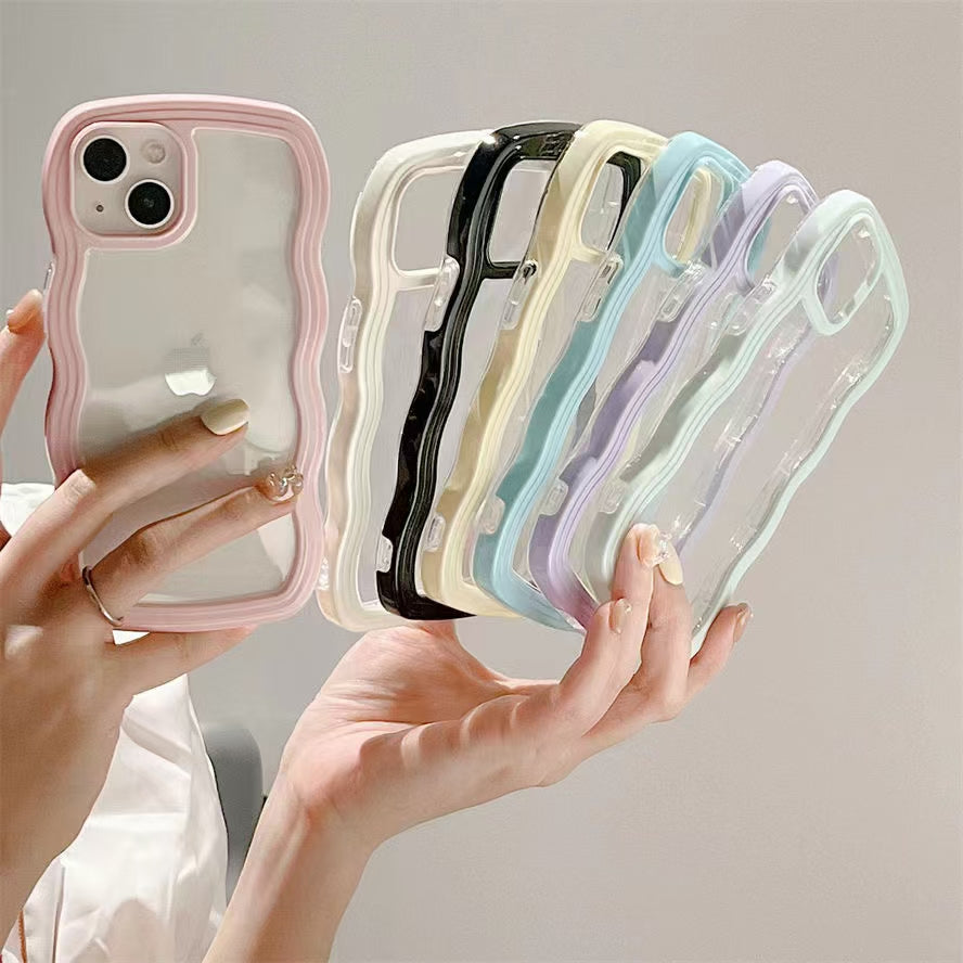 Wholesale Phone Cases | Customizable | Factory Direct – Wavy Frame Clear Acrylic Case for Samsung, Xiaomi, Huawei, OPPO, Vivo