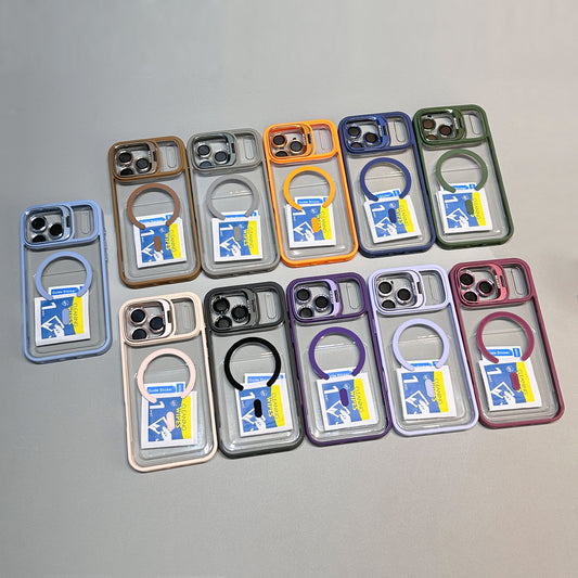 U2 Wholesale Acrylic Magnetic Phone Case with Camera Kickstand Lens Protector Metal Ring Shockproof Clear Cover for iPhone 17 17 Pro 17 Pro Max