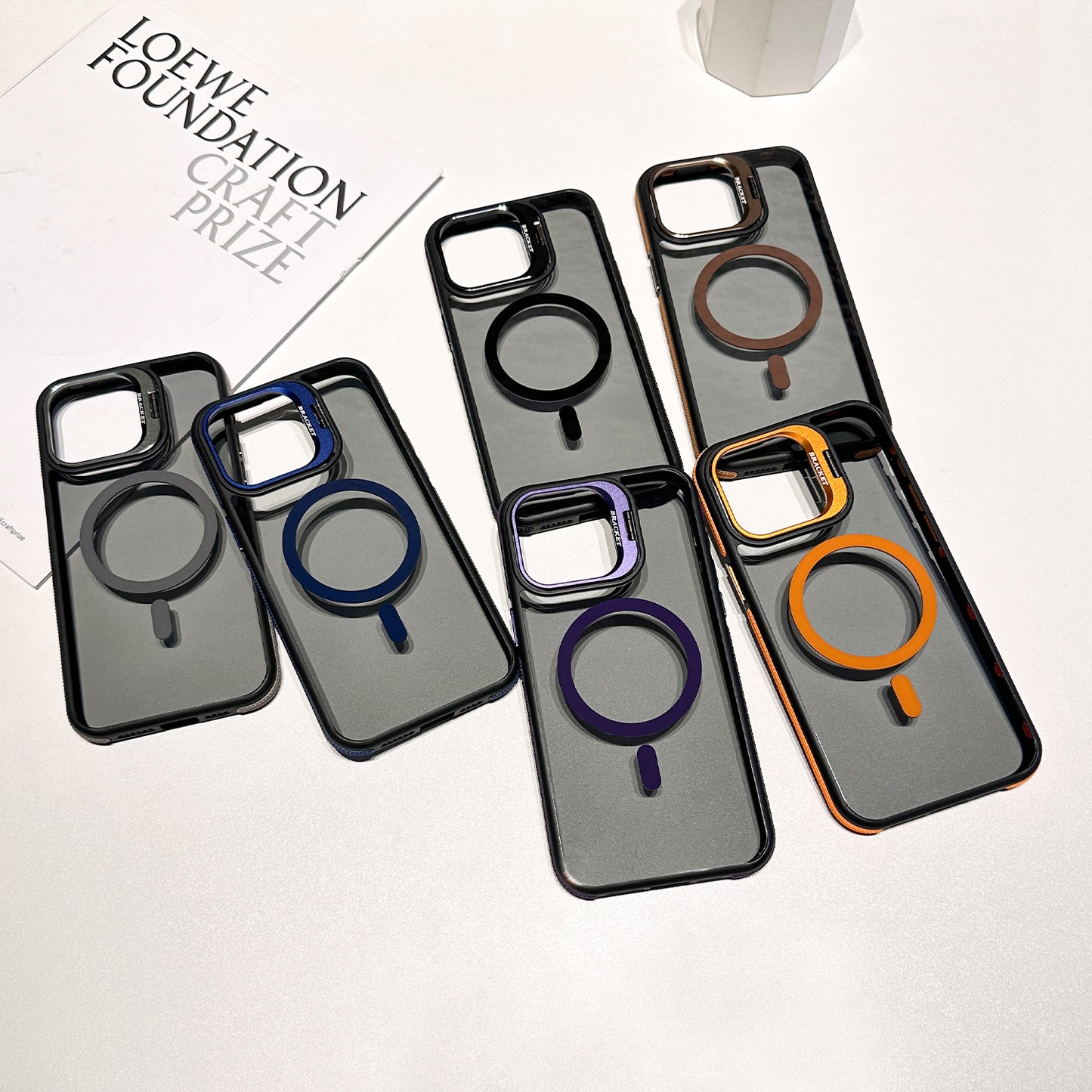 C6 MagSafe Magnetic Case for iPhone 17 17 Pro 17 Pro Max – Matte Frosted Shockproof Cover with Camera Ring Stand and Contrast Edge Design