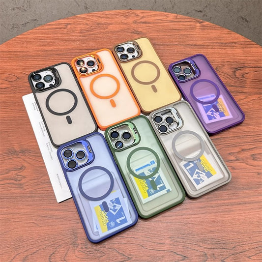 3-in-1 Magnetic TPU+PC Case for iPhone 17 Series with Camera Stand Protector, Matte Finish, and Anti-Fall Soft Edge Frame