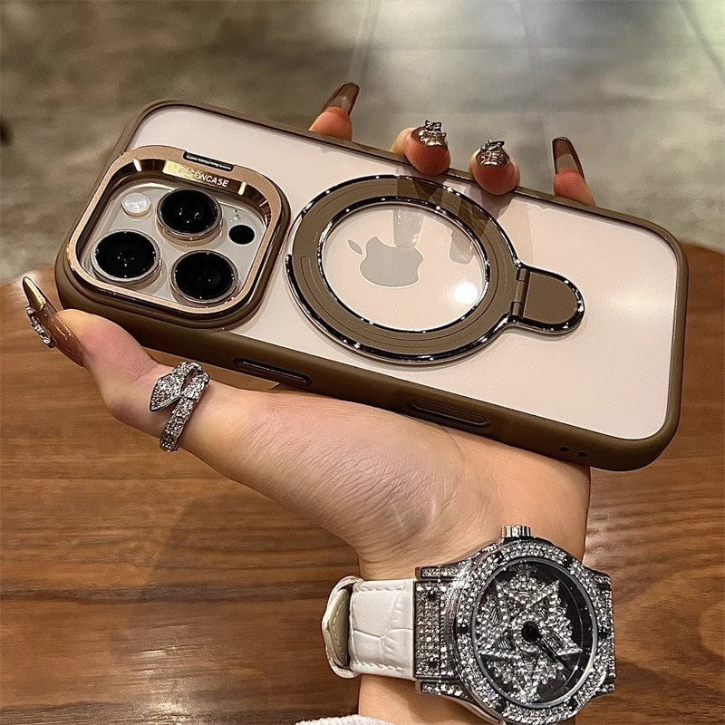 u7 Elegant Coffee Matte iPhone 17 Series Case with Camera Stand and Magnetic Ring Holder – Smooth Touch Premium Look