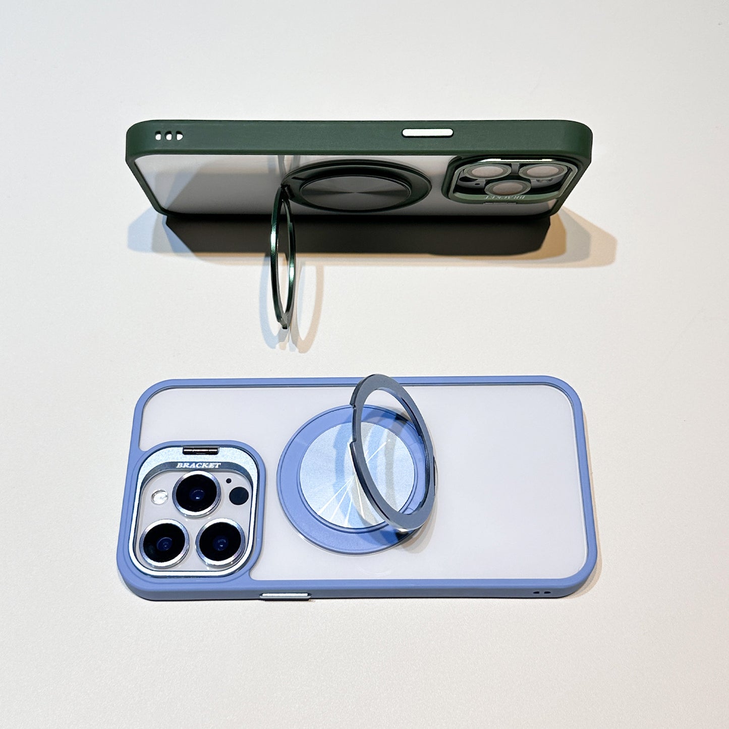u8 Transparent Acrylic Phone Case with Dual Metal Kickstands Lens Stand Magnetic Ring Holder Shockproof Matte Frame for iPhone 17 17 Pro 17 Pro Max