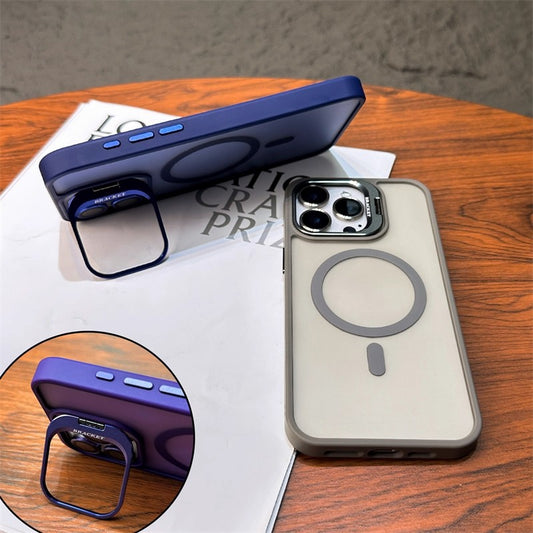 3-in-1 Magnetic TPU+PC Case for iPhone 17 Series with Camera Stand Protector, Matte Finish, and Anti-Fall Soft Edge Frame