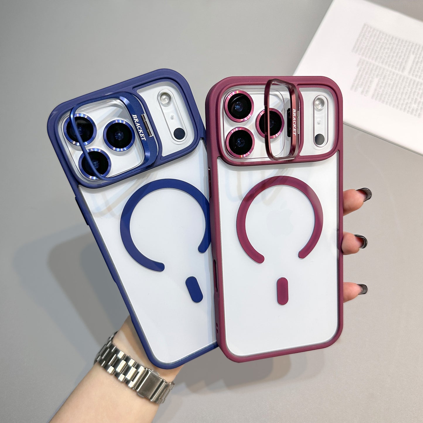 U2 Wholesale Acrylic Magnetic Phone Case with Camera Kickstand Lens Protector Metal Ring Shockproof Clear Cover for iPhone 17 17 Pro 17 Pro Max