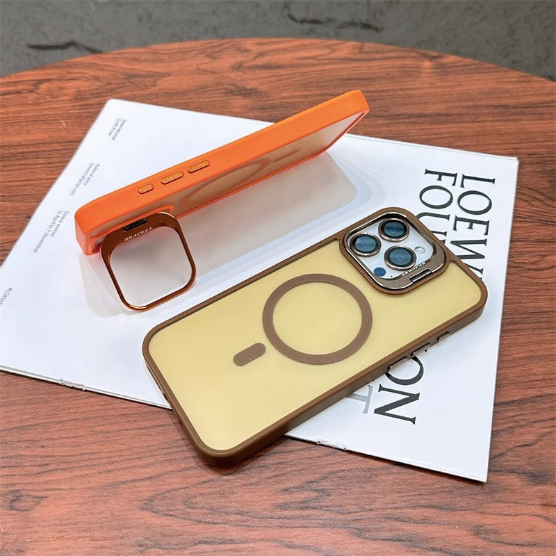 3-in-1 Magnetic TPU+PC Case for iPhone 17 Series with Camera Stand Protector, Matte Finish, and Anti-Fall Soft Edge Frame