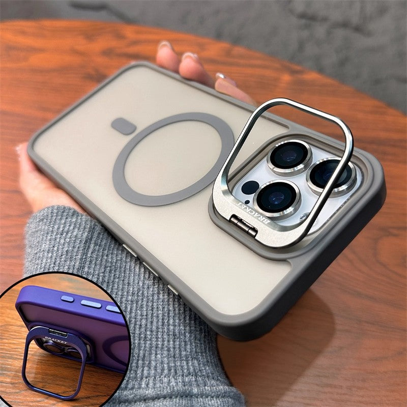 3-in-1 Magnetic TPU+PC Case for iPhone 17 Series with Camera Stand Protector, Matte Finish, and Anti-Fall Soft Edge Frame