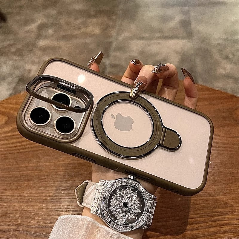 u7 Elegant Coffee Matte iPhone 17 Series Case with Camera Stand and Magnetic Ring Holder – Smooth Touch Premium Look