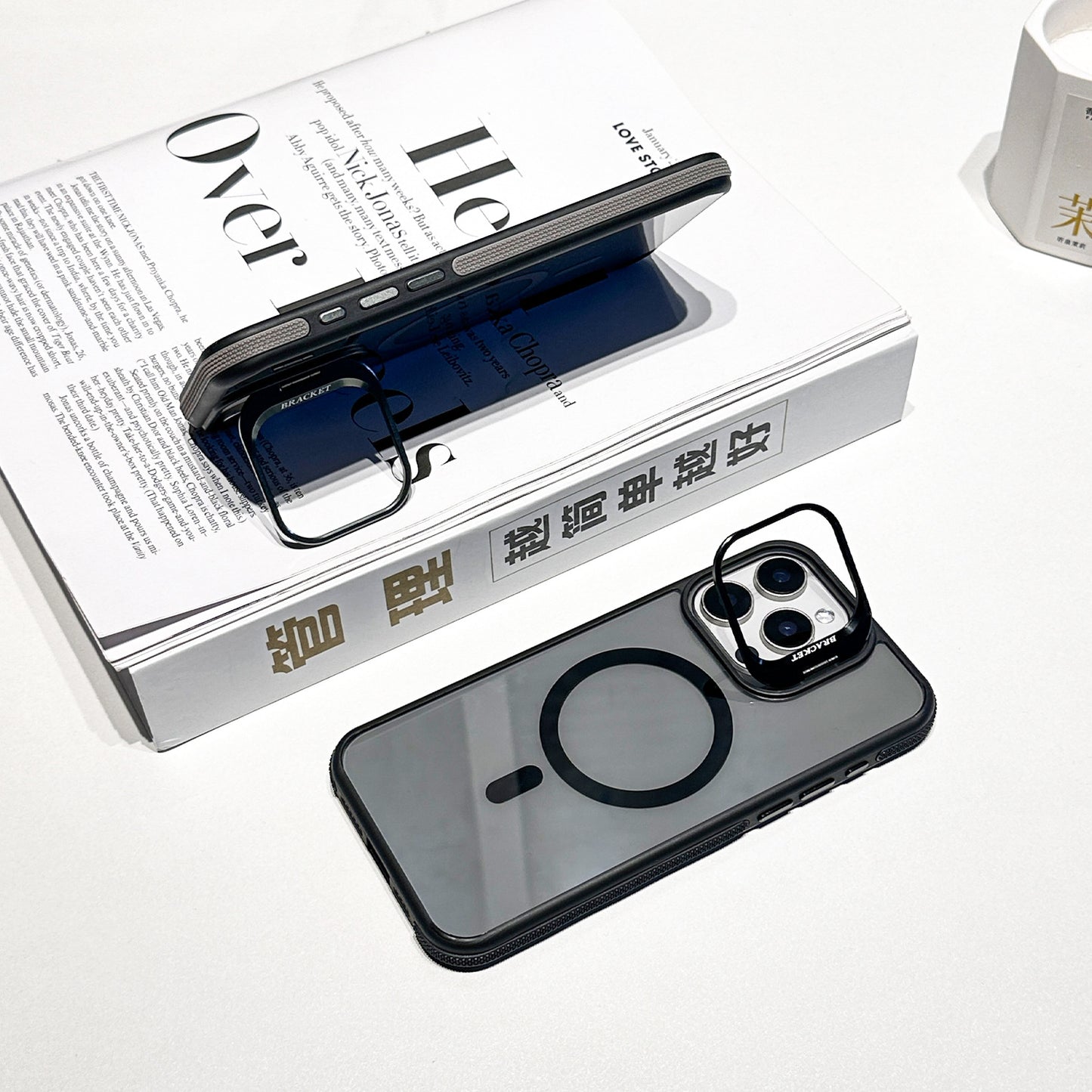 C6 MagSafe Magnetic Case for iPhone 17 17 Pro 17 Pro Max – Matte Frosted Shockproof Cover with Camera Ring Stand and Contrast Edge Design