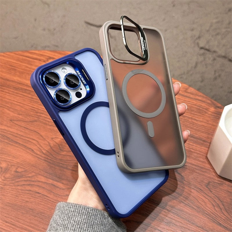 3-in-1 Magnetic TPU+PC Case for iPhone 17 Series with Camera Stand Protector, Matte Finish, and Anti-Fall Soft Edge Frame