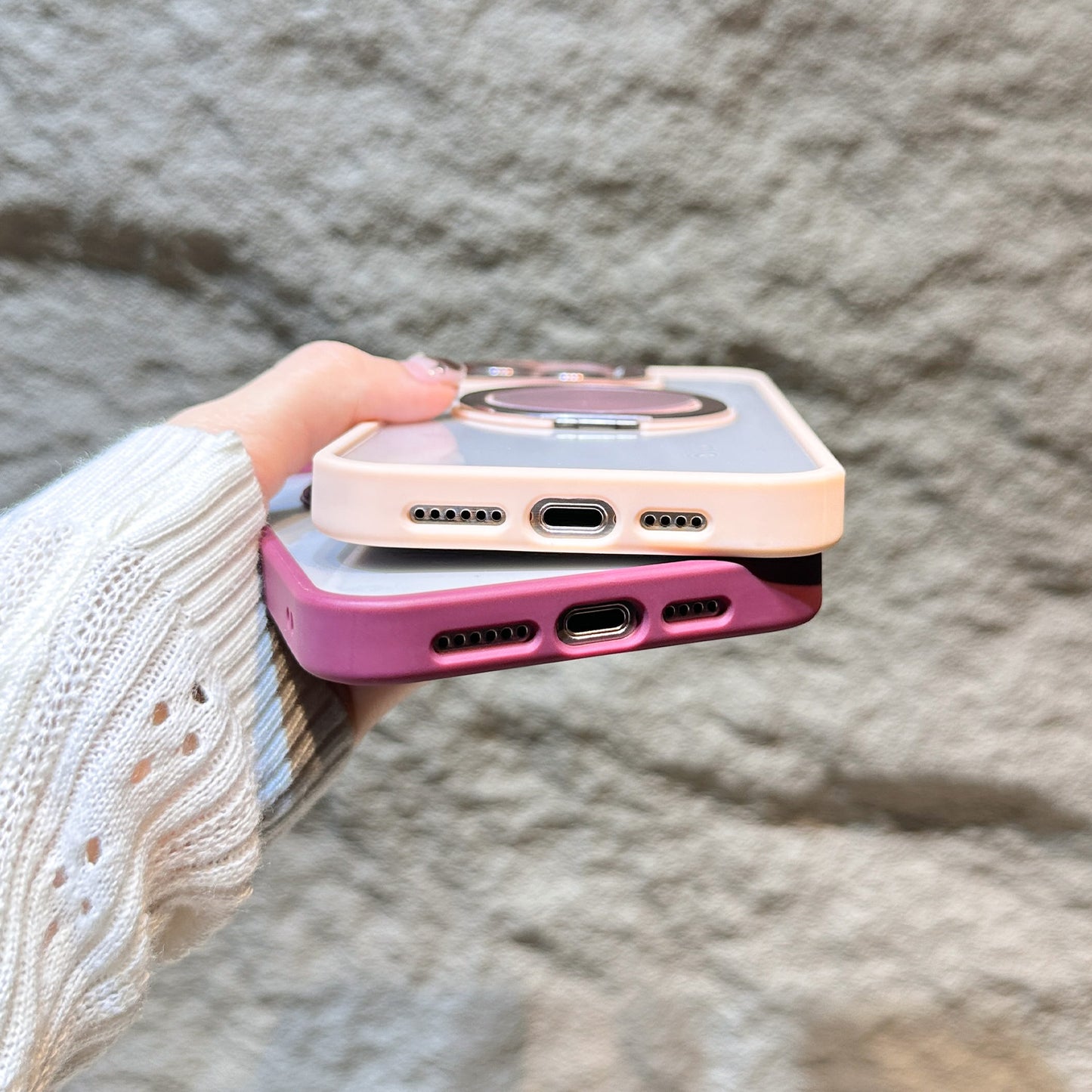 u8 Transparent Acrylic Phone Case with Dual Metal Kickstands Lens Stand Magnetic Ring Holder Shockproof Matte Frame for iPhone 17 17 Pro 17 Pro Max