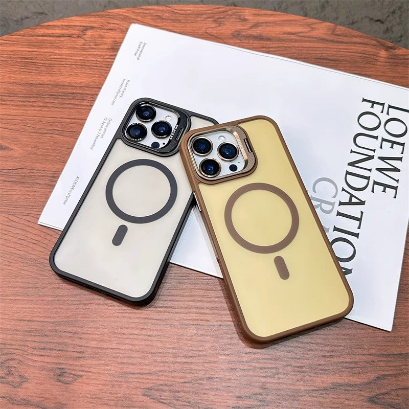 3-in-1 Magnetic TPU+PC Case for iPhone 17 Series with Camera Stand Protector, Matte Finish, and Anti-Fall Soft Edge Frame