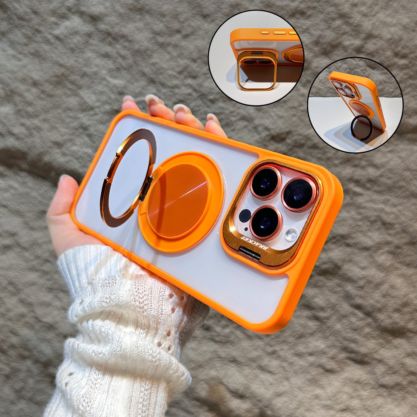 u8 Transparent Acrylic Phone Case with Dual Metal Kickstands Lens Stand Magnetic Ring Holder Shockproof Matte Frame for iPhone 17 17 Pro 17 Pro Max