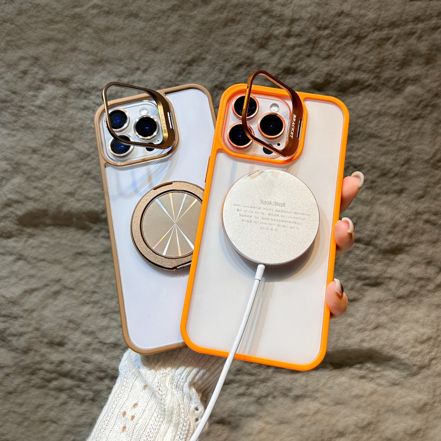 u8 Transparent Acrylic Phone Case with Dual Metal Kickstands Lens Stand Magnetic Ring Holder Shockproof Matte Frame for iPhone 17 17 Pro 17 Pro Max