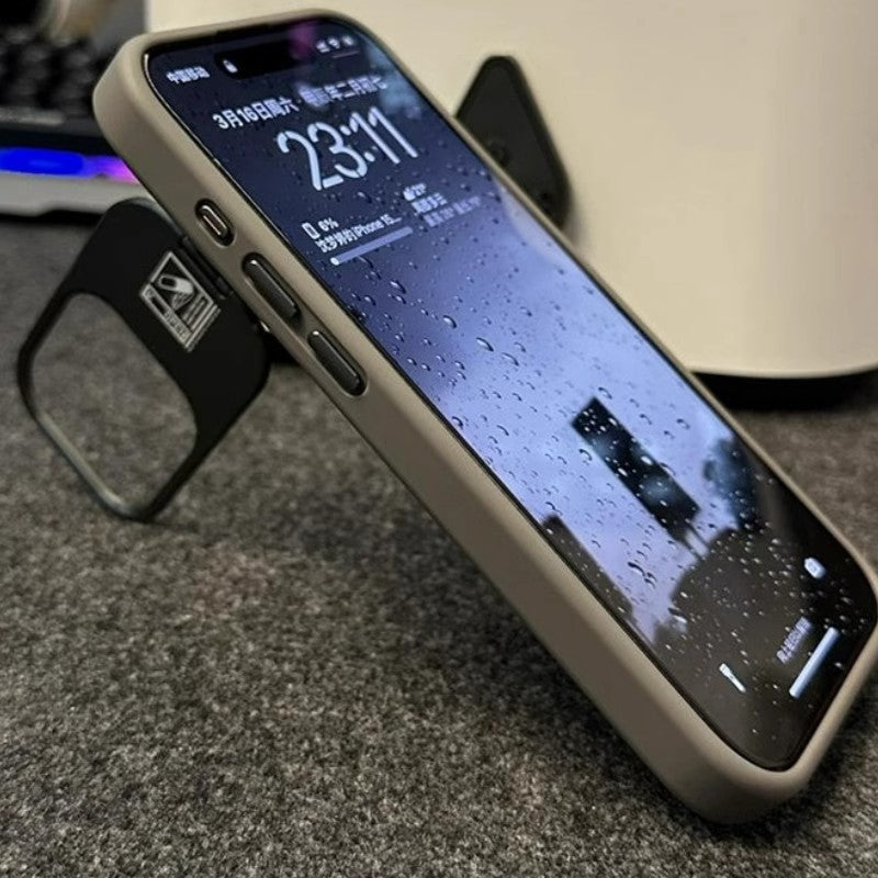 D1 Frosted Texture iPhone 17 Case with Built-in Kickstand Lens Guard – Elegant Matte Finish & Drop Resistant