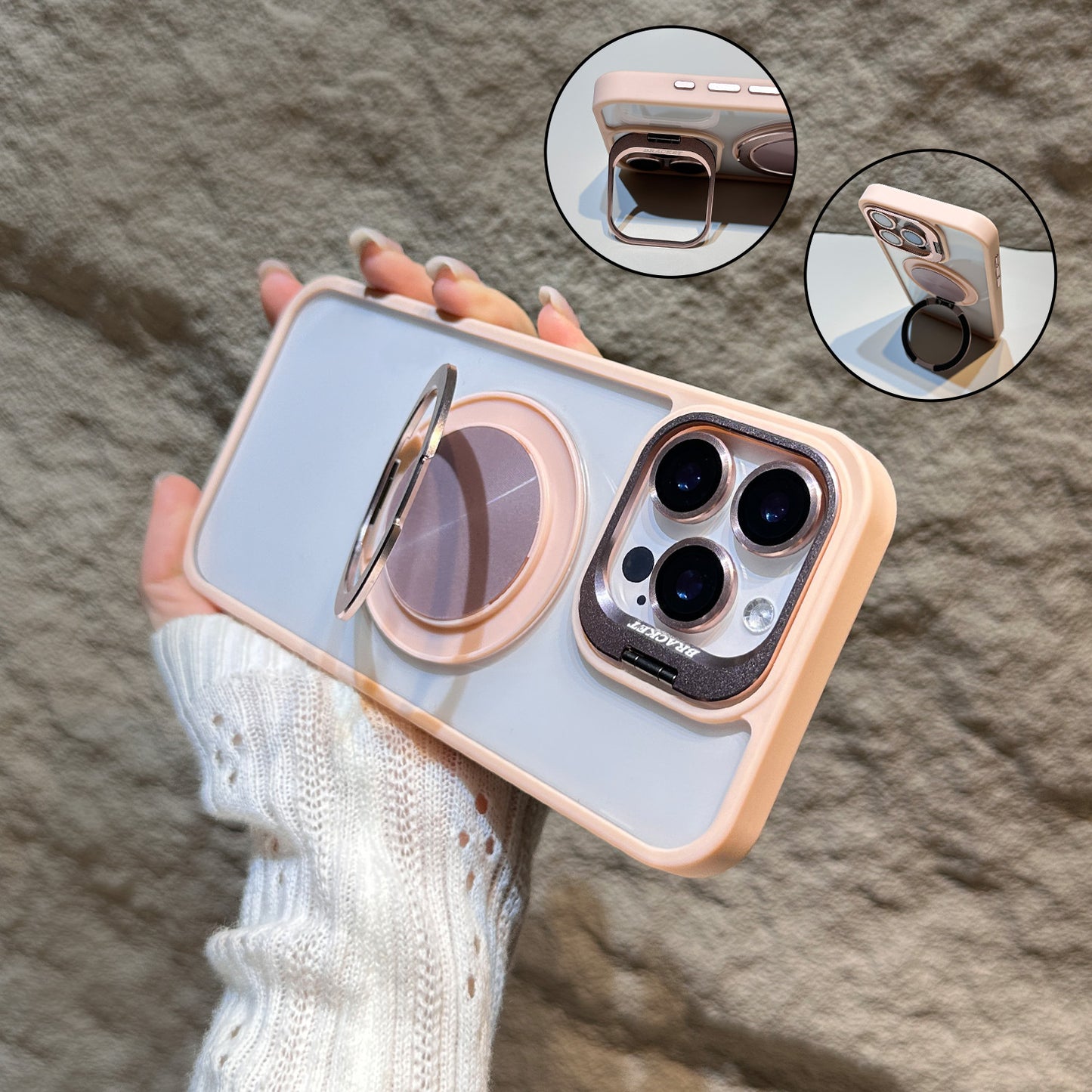 u8 Transparent Acrylic Phone Case with Dual Metal Kickstands Lens Stand Magnetic Ring Holder Shockproof Matte Frame for iPhone 17 17 Pro 17 Pro Max