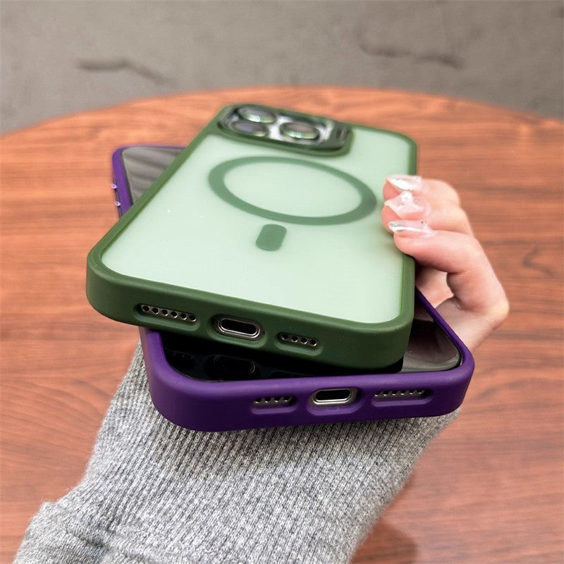 3-in-1 Magnetic TPU+PC Case for iPhone 17 Series with Camera Stand Protector, Matte Finish, and Anti-Fall Soft Edge Frame