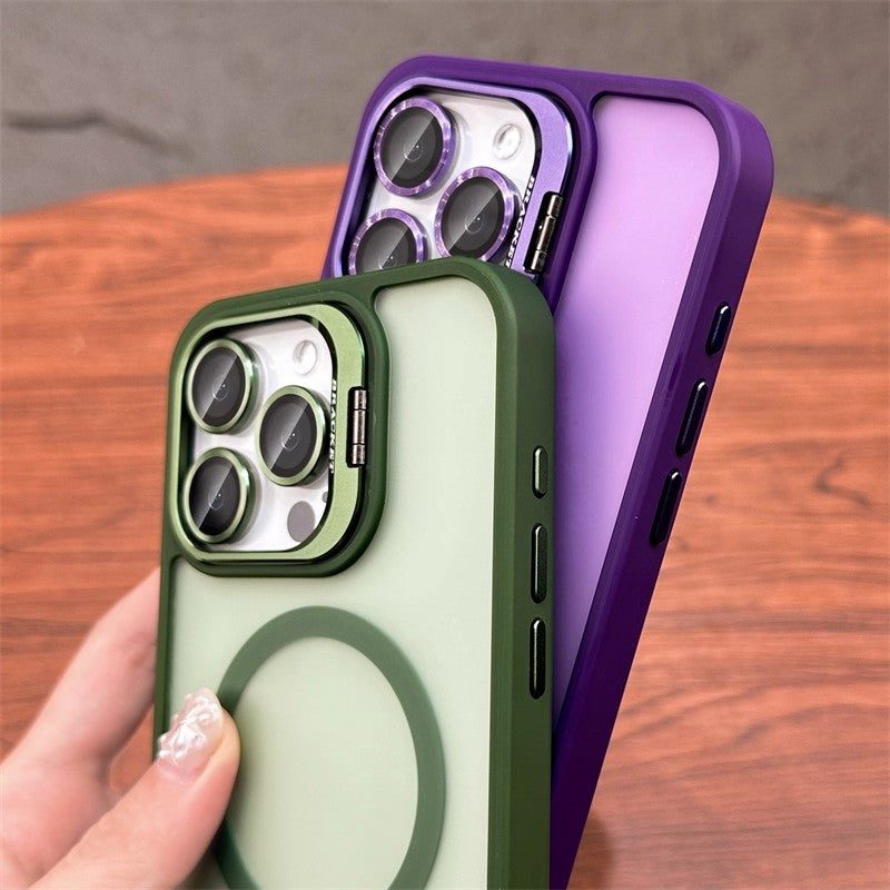 3-in-1 Magnetic TPU+PC Case for iPhone 17 Series with Camera Stand Protector, Matte Finish, and Anti-Fall Soft Edge Frame