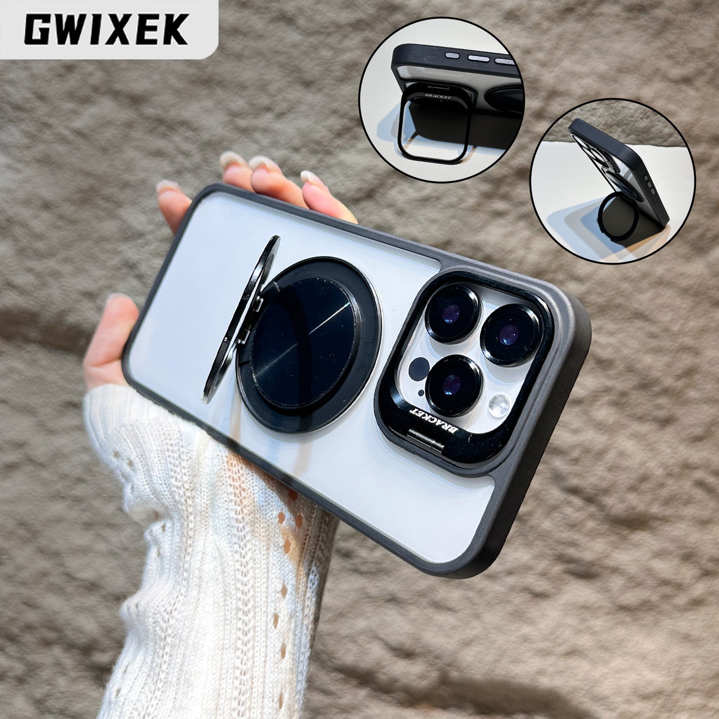 u8 Transparent Acrylic Phone Case with Dual Metal Kickstands Lens Stand Magnetic Ring Holder Shockproof Matte Frame for iPhone 17 17 Pro 17 Pro Max