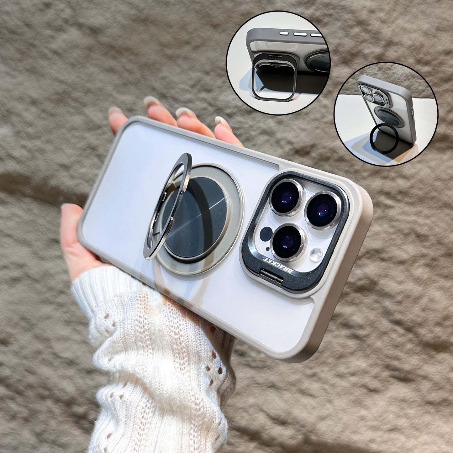 u8 Transparent Acrylic Phone Case with Dual Metal Kickstands Lens Stand Magnetic Ring Holder Shockproof Matte Frame for iPhone 17 17 Pro 17 Pro Max