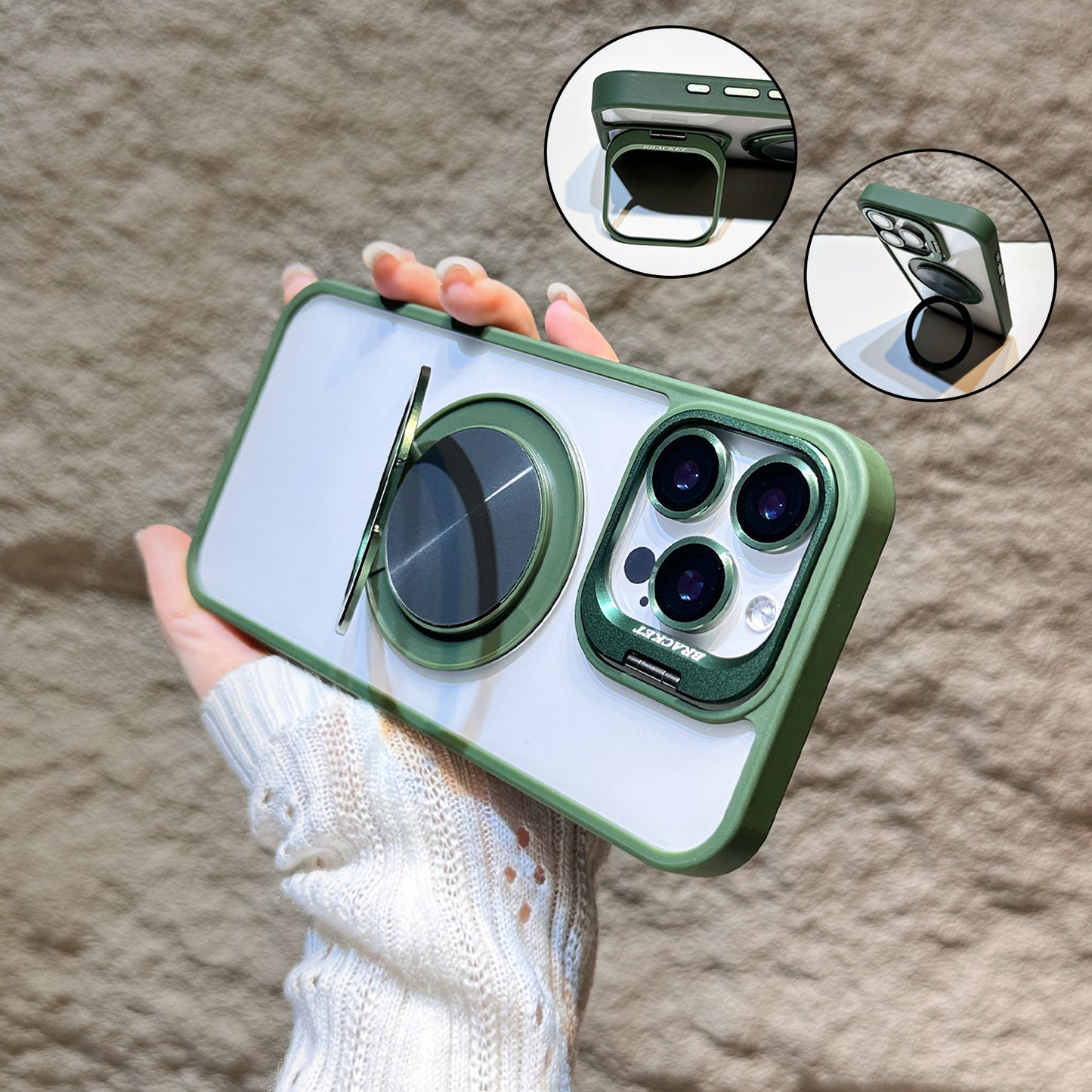 u8 Transparent Acrylic Phone Case with Dual Metal Kickstands Lens Stand Magnetic Ring Holder Shockproof Matte Frame for iPhone 17 17 Pro 17 Pro Max