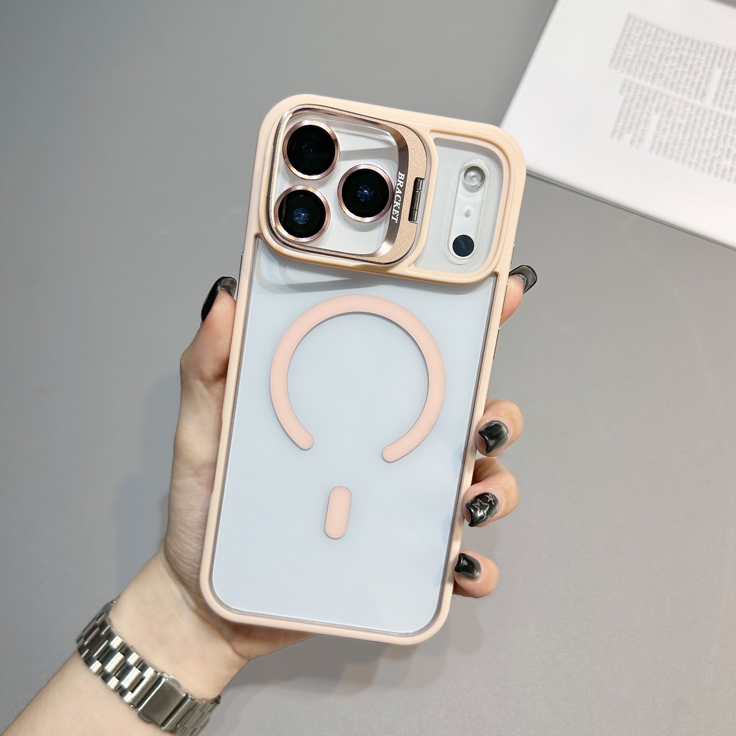 U2 Wholesale Acrylic Magnetic Phone Case with Camera Kickstand Lens Protector Metal Ring Shockproof Clear Cover for iPhone 17 17 Pro 17 Pro Max