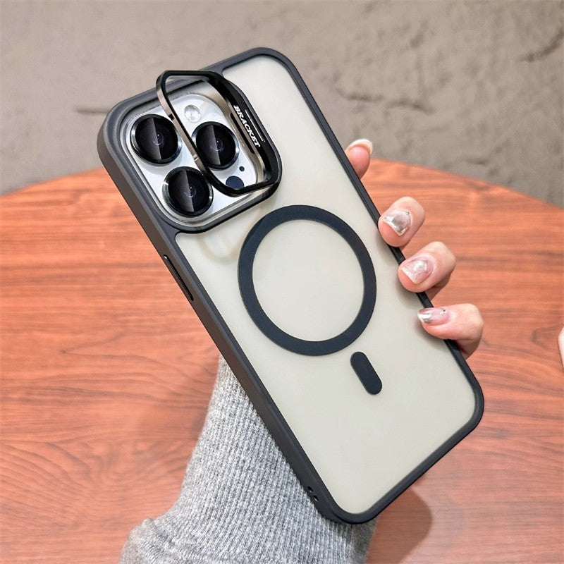 3-in-1 Magnetic TPU+PC Case for iPhone 17 Series with Camera Stand Protector, Matte Finish, and Anti-Fall Soft Edge Frame
