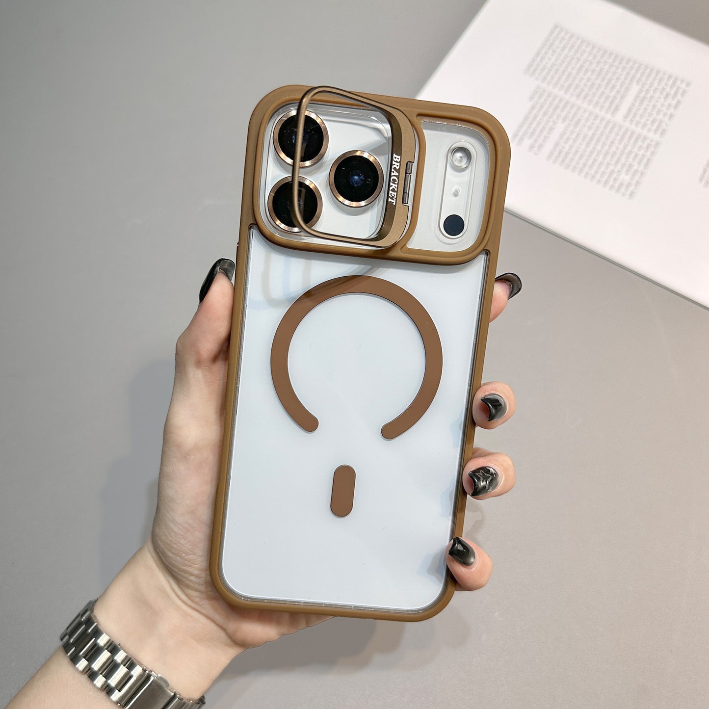 U2 Wholesale Acrylic Magnetic Phone Case with Camera Kickstand Lens Protector Metal Ring Shockproof Clear Cover for iPhone 17 17 Pro 17 Pro Max