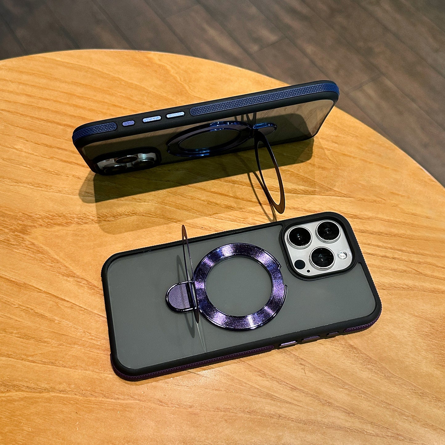 Shockproof Matte Magnetic Case for iPhone 17 Series with 360° Foldable Ring Kickstand and Color Edge Soft Frame