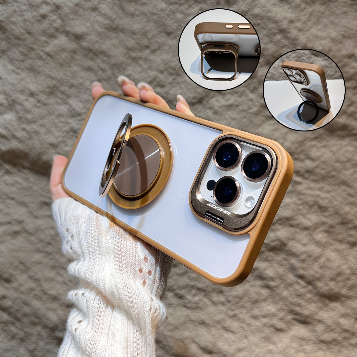 u8 Transparent Acrylic Phone Case with Dual Metal Kickstands Lens Stand Magnetic Ring Holder Shockproof Matte Frame for iPhone 17 17 Pro 17 Pro Max