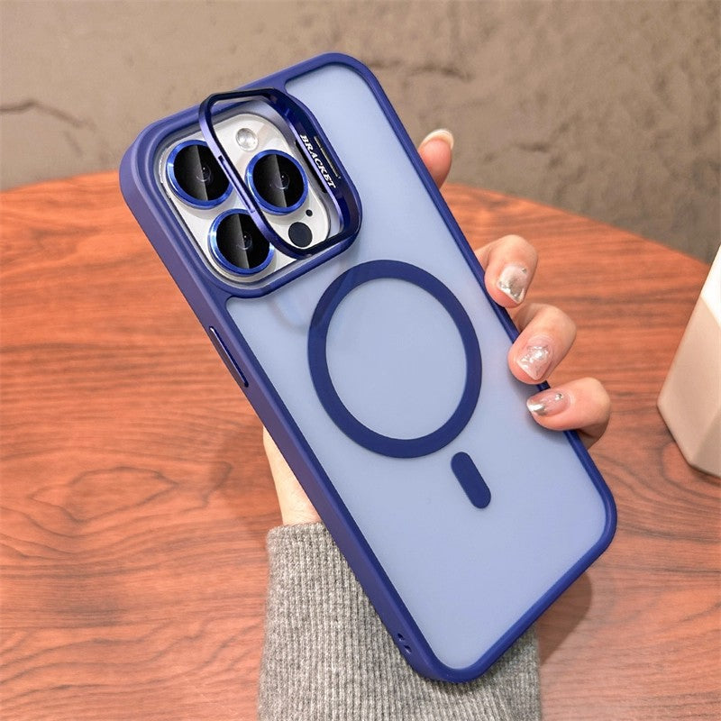 3-in-1 Magnetic TPU+PC Case for iPhone 17 Series with Camera Stand Protector, Matte Finish, and Anti-Fall Soft Edge Frame