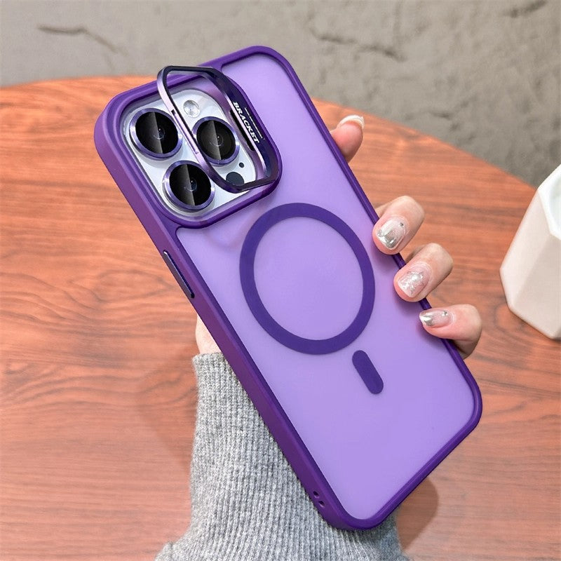 3-in-1 Magnetic TPU+PC Case for iPhone 17 Series with Camera Stand Protector, Matte Finish, and Anti-Fall Soft Edge Frame