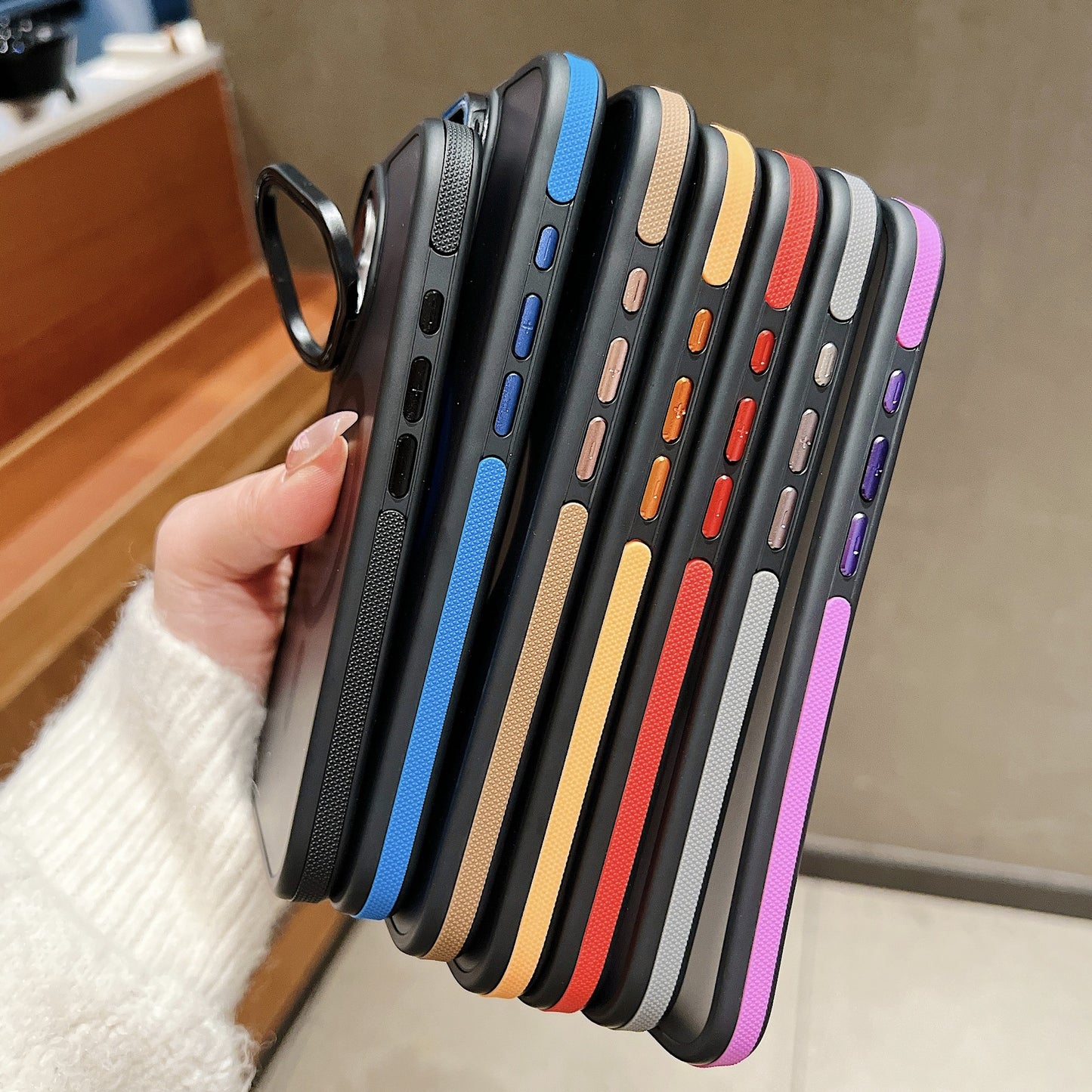 C6 MagSafe Magnetic Case for iPhone 17 17 Pro 17 Pro Max – Matte Frosted Shockproof Cover with Camera Ring Stand and Contrast Edge Design