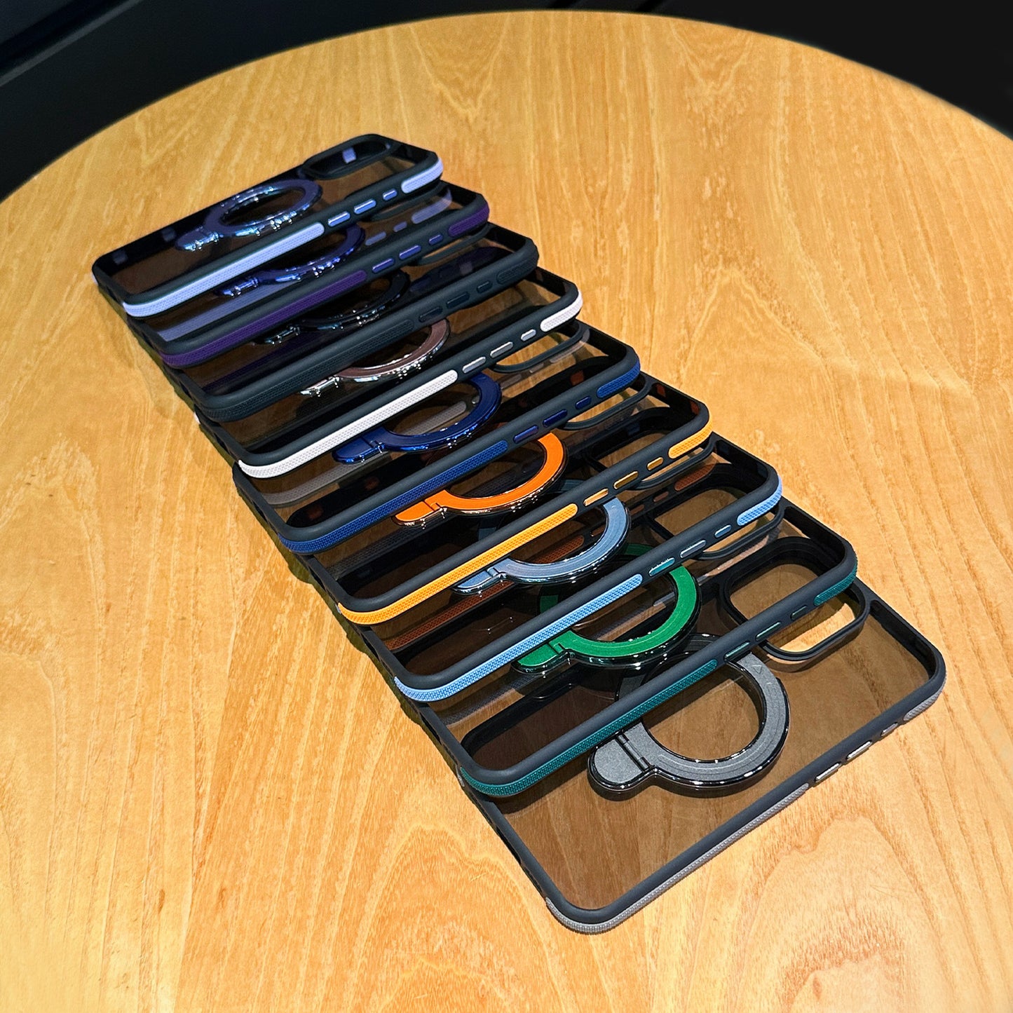 Shockproof Matte Magnetic Case for iPhone 17 Series with 360° Foldable Ring Kickstand and Color Edge Soft Frame