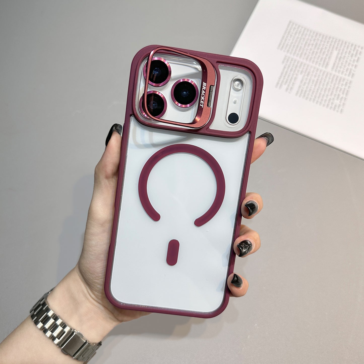 U2 Wholesale Acrylic Magnetic Phone Case with Camera Kickstand Lens Protector Metal Ring Shockproof Clear Cover for iPhone 17 17 Pro 17 Pro Max