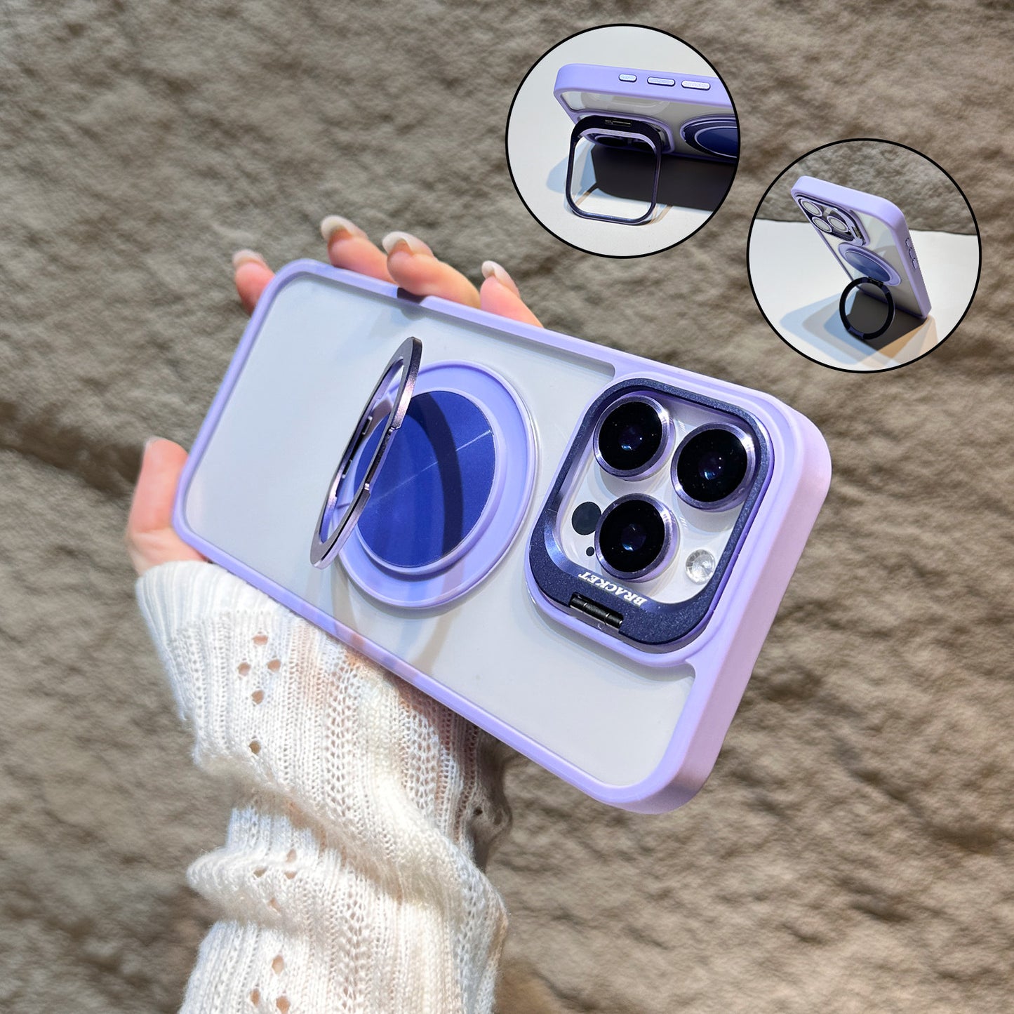 u8 Transparent Acrylic Phone Case with Dual Metal Kickstands Lens Stand Magnetic Ring Holder Shockproof Matte Frame for iPhone 17 17 Pro 17 Pro Max