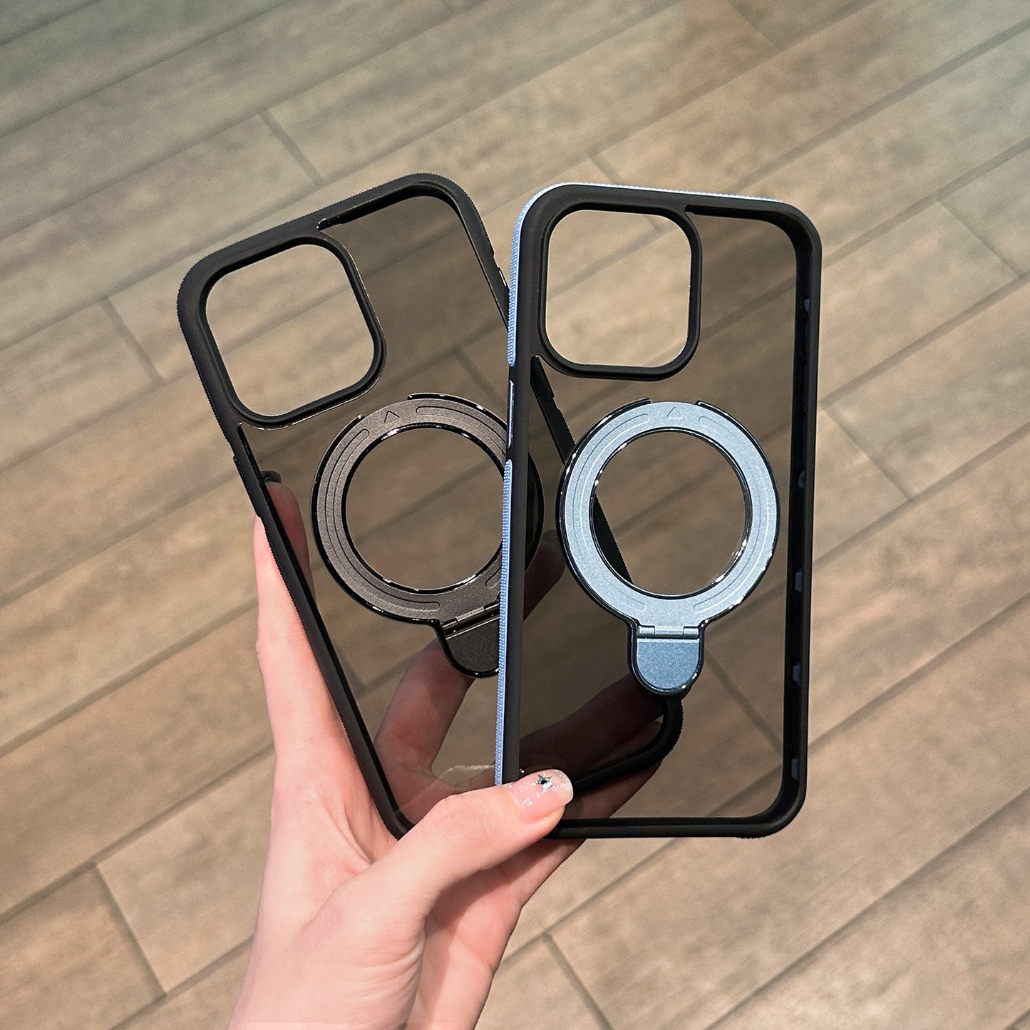 Shockproof Matte Magnetic Case for iPhone 17 Series with 360° Foldable Ring Kickstand and Color Edge Soft Frame