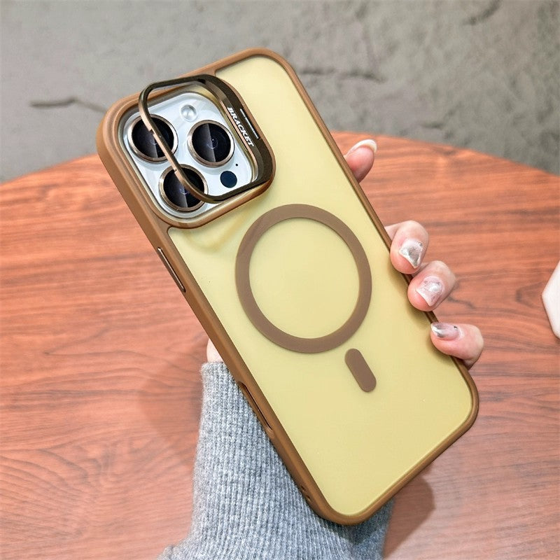 3-in-1 Magnetic TPU+PC Case for iPhone 17 Series with Camera Stand Protector, Matte Finish, and Anti-Fall Soft Edge Frame