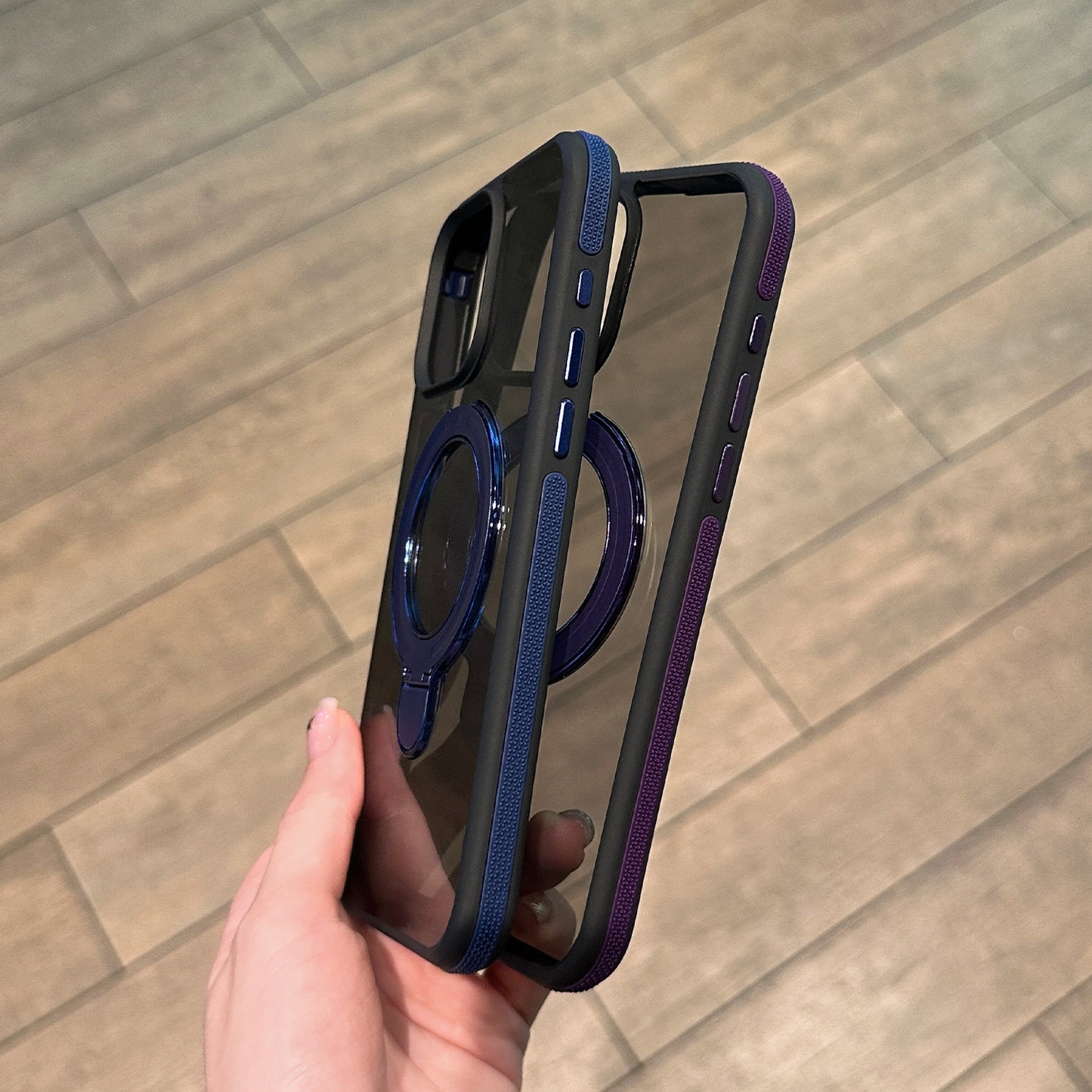 Shockproof Matte Magnetic Case for iPhone 17 Series with 360° Foldable Ring Kickstand and Color Edge Soft Frame