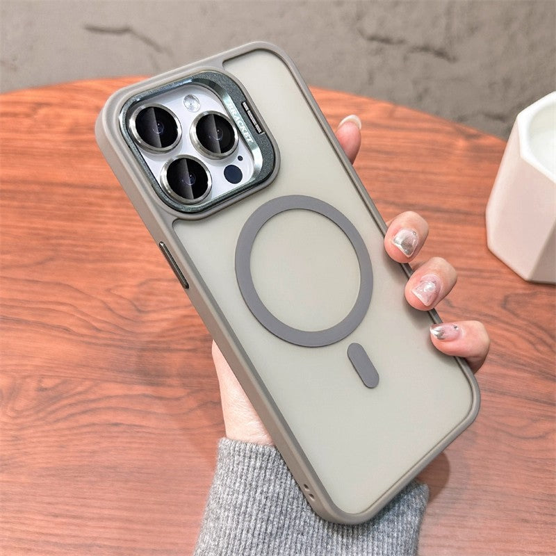 3-in-1 Magnetic TPU+PC Case for iPhone 17 Series with Camera Stand Protector, Matte Finish, and Anti-Fall Soft Edge Frame