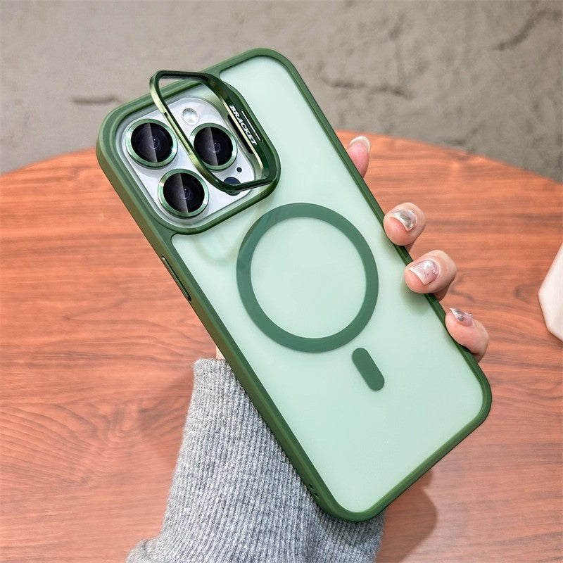 3-in-1 Magnetic TPU+PC Case for iPhone 17 Series with Camera Stand Protector, Matte Finish, and Anti-Fall Soft Edge Frame