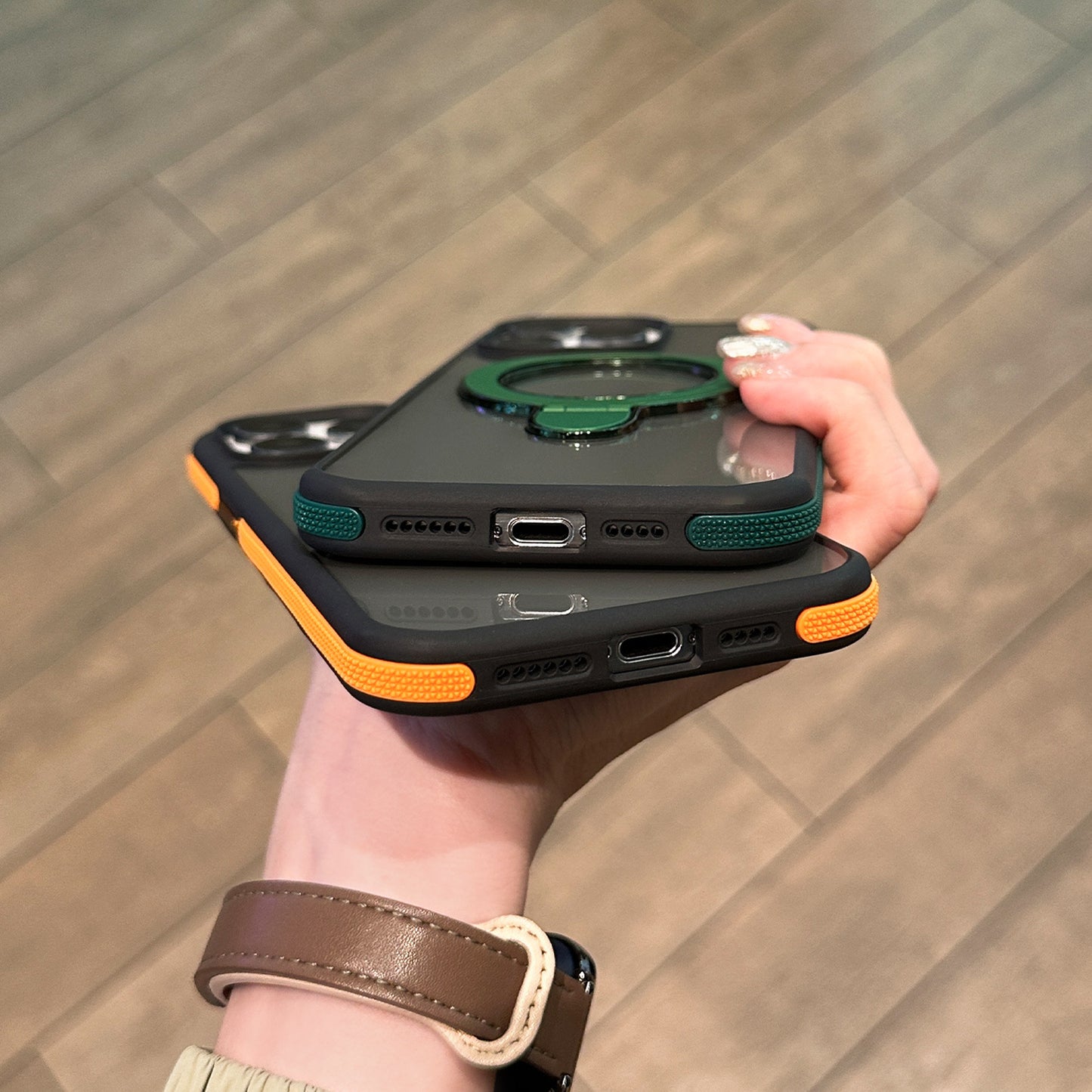 Shockproof Matte Magnetic Case for iPhone 17 Series with 360° Foldable Ring Kickstand and Color Edge Soft Frame