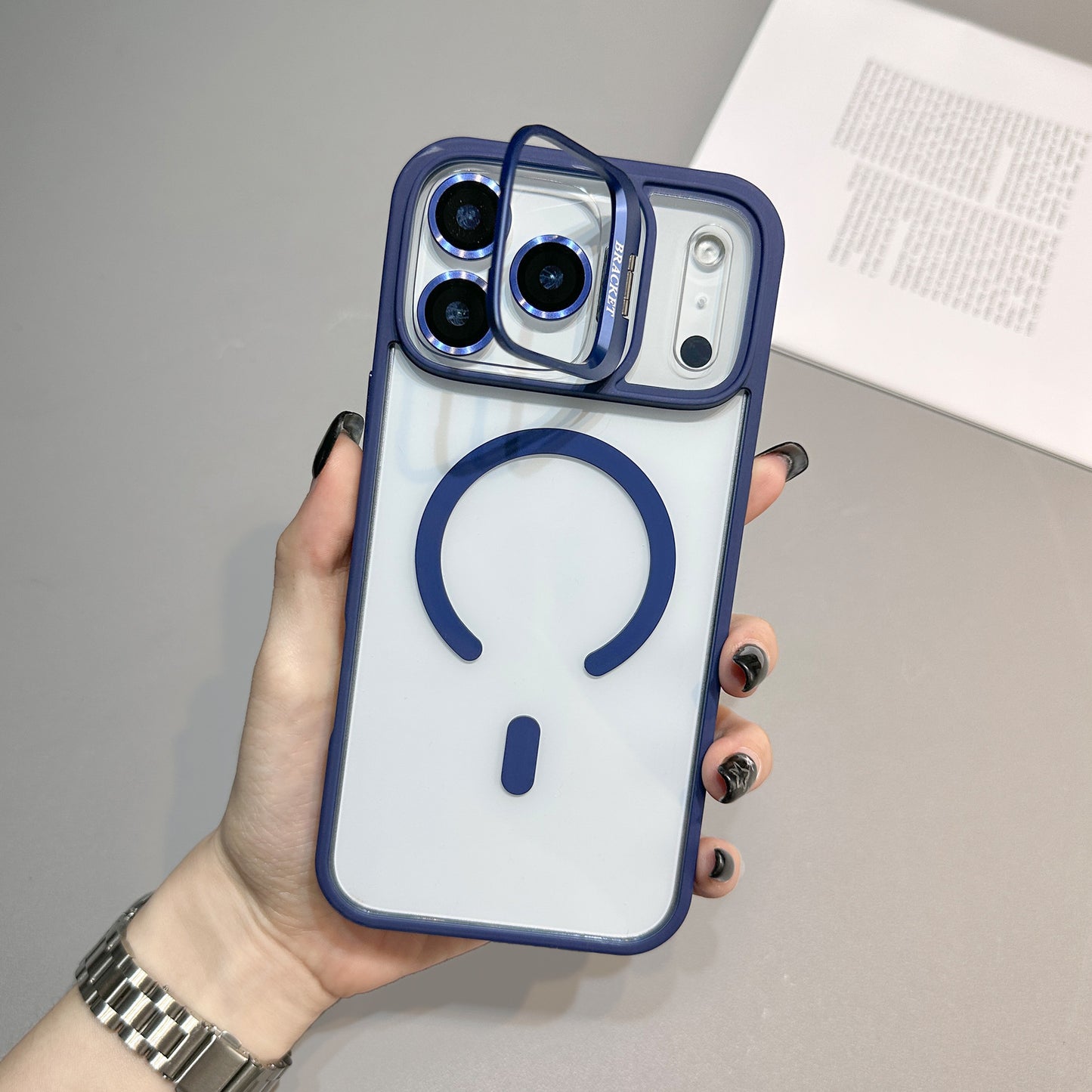 U2 Wholesale Acrylic Magnetic Phone Case with Camera Kickstand Lens Protector Metal Ring Shockproof Clear Cover for iPhone 17 17 Pro 17 Pro Max