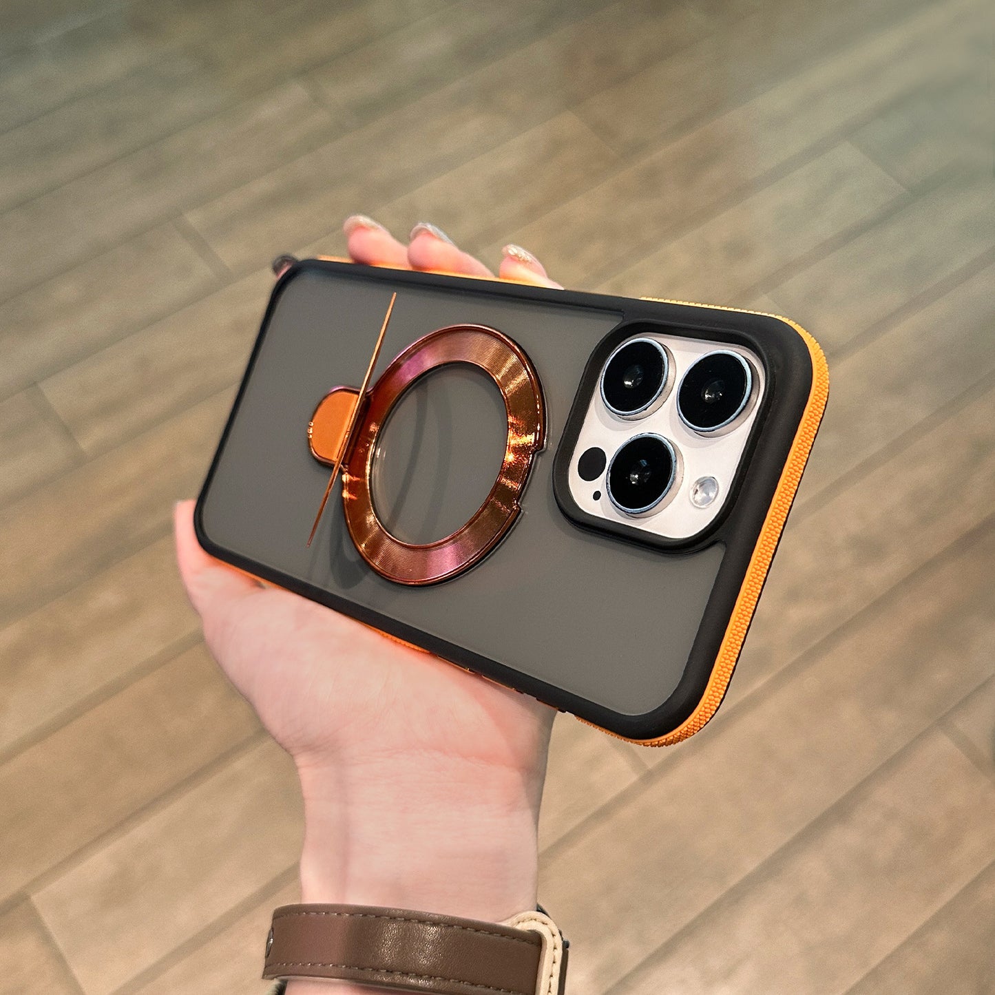 Shockproof Matte Magnetic Case for iPhone 17 Series with 360° Foldable Ring Kickstand and Color Edge Soft Frame