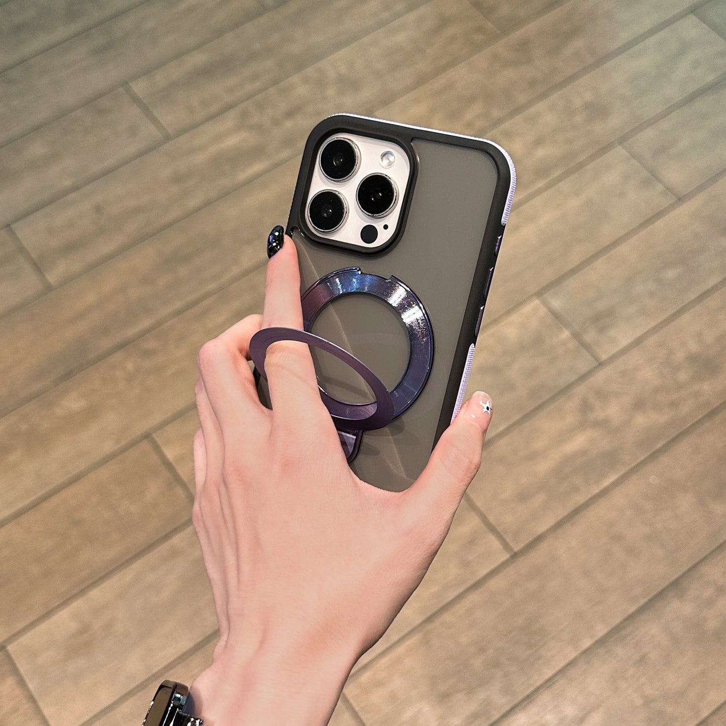 Shockproof Matte Magnetic Case for iPhone 17 Series with 360° Foldable Ring Kickstand and Color Edge Soft Frame