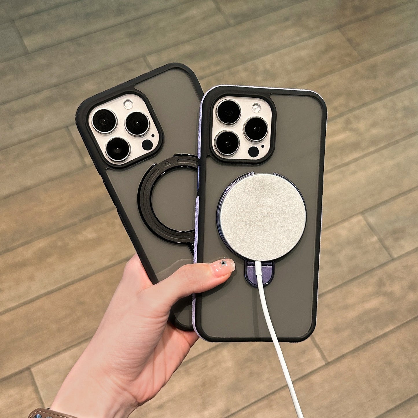 Shockproof Matte Magnetic Case for iPhone 17 Series with 360° Foldable Ring Kickstand and Color Edge Soft Frame