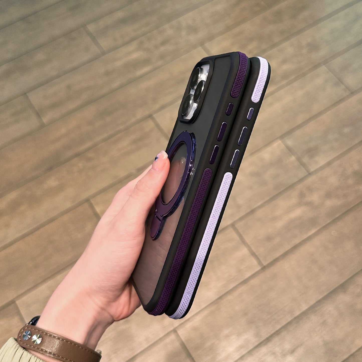 Shockproof Matte Magnetic Case for iPhone 17 Series with 360° Foldable Ring Kickstand and Color Edge Soft Frame