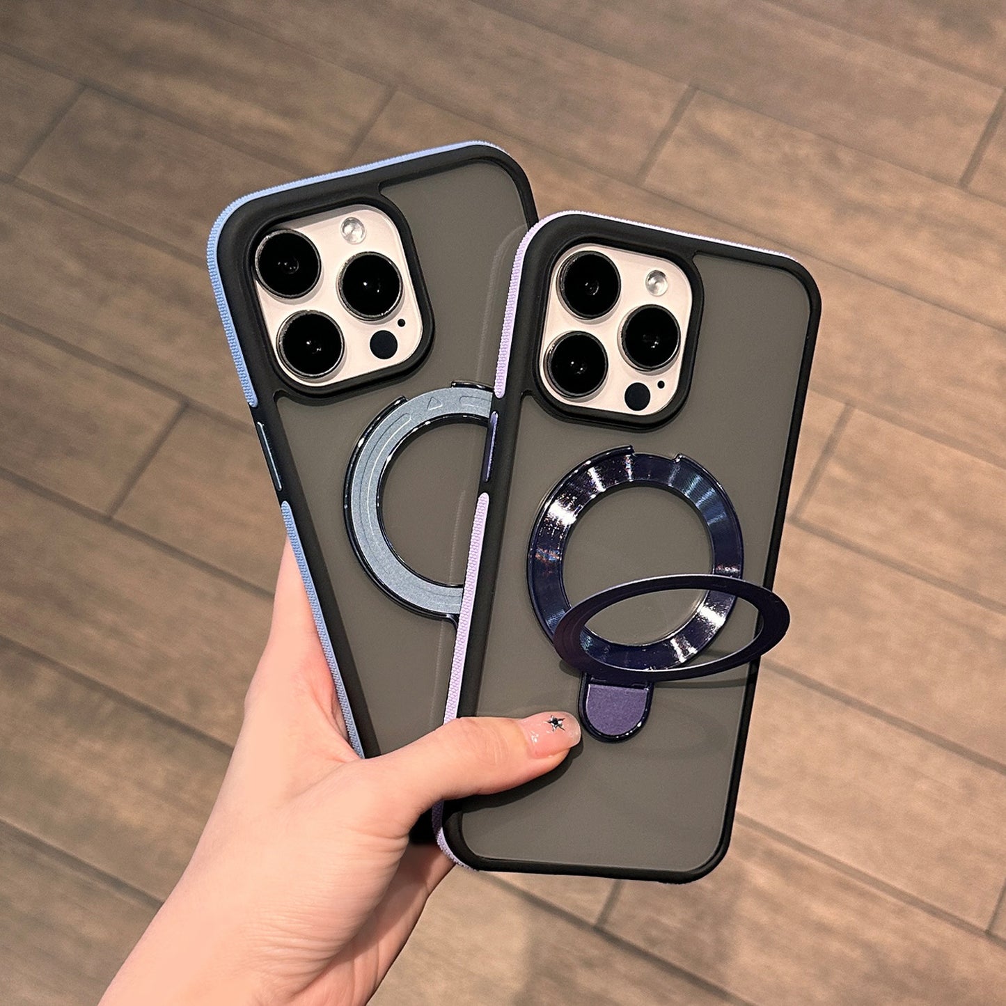 Shockproof Matte Magnetic Case for iPhone 17 Series with 360° Foldable Ring Kickstand and Color Edge Soft Frame